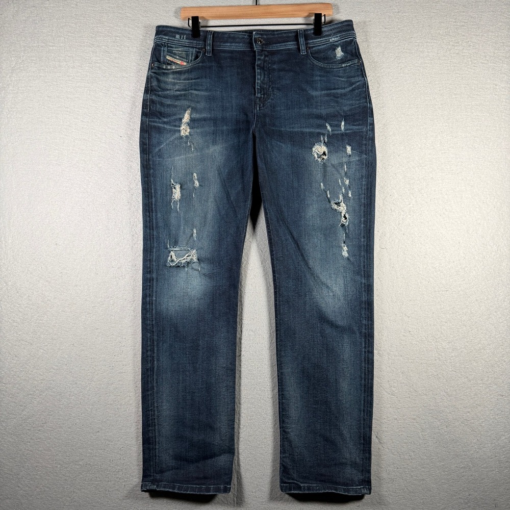 Diesel Reen Regular Straight Distressed Jeans Blue Wash 0844T Mens 32x32 (36x30)